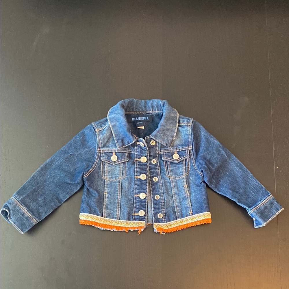 Girls denim jacket with orange cream and yellow trim